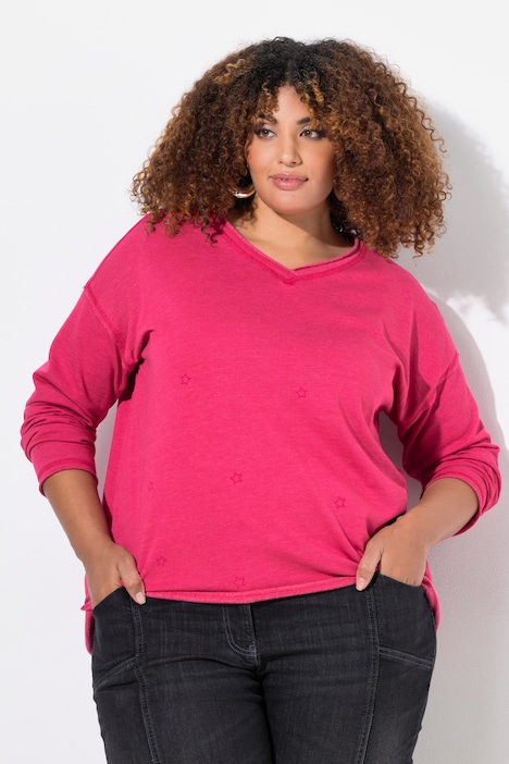 Sweatshirt, Flocksterne, Oversized, V-Ausschnitt, Langarm