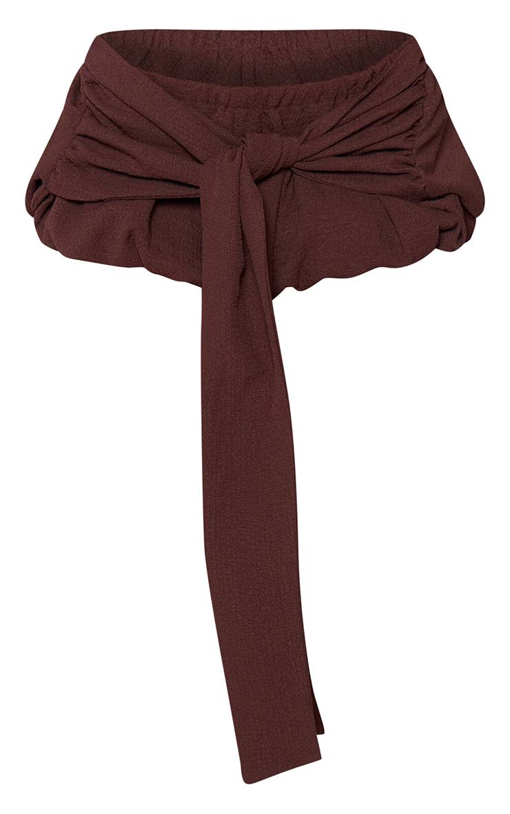 Chocolat Short Bouffant Texturé À Détail Cache-cœur Coordonné