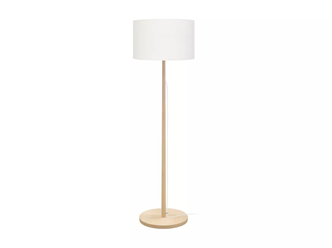 Lampadaire droit bois naturel, blanc 142 cm.