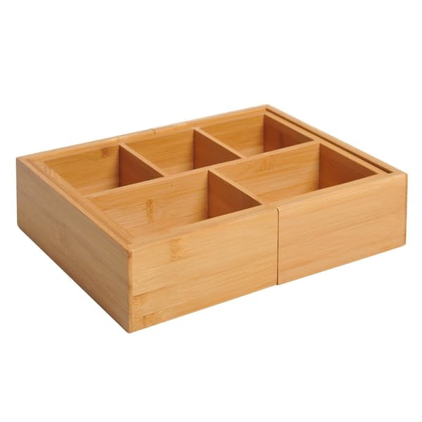 Oppbevaringsboks, Skufforganisator, Uttrekkbar Organiser, Bambus, Natur, 24,6 X 17,6 X 7 Cm