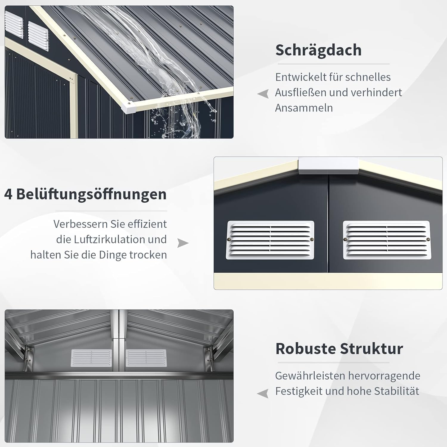 FANTASK 340x255x210 cm Gerätehaus Metall Outdoor, Geräteschuppen abschließbar, Garten Schuppen mit 4 Luftschlitzen & Schiebetür