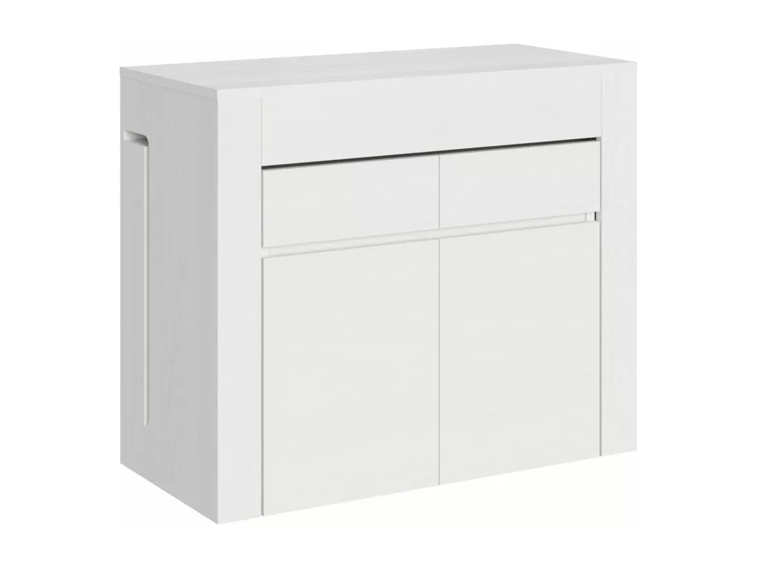 Console extensible 90x42/302 cm Evolve Frêne Blanc rallonges internes avec bancs inférieur et supérieur