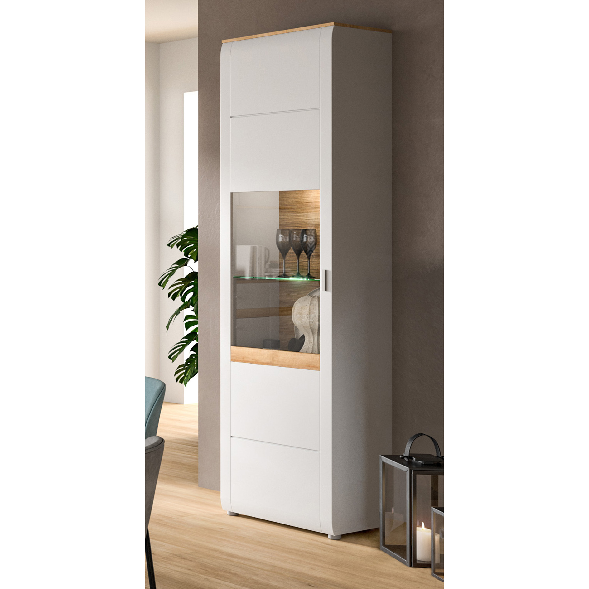 Vitrine ASHTON - ashgrey matt-Rivera Eiche - 202 cm hoch