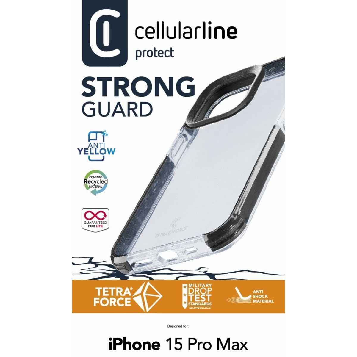 iPhone 15 Pro Max Schutzhülle Tetra Force Strong aus Recycelten Materialien (TETRACIPH15PRMT) - Transparent
