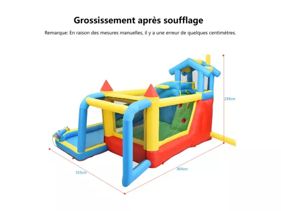 Château gonflable pour les enfants de 3 à 10 ans - avec Souffleur - charge max 135kg - 364x315x239cm