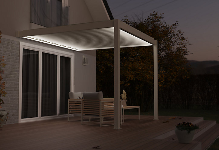Eclairage d'extérieur 2 bandeaux LED Cameo dans profilé alu blanc 9010M 3 m