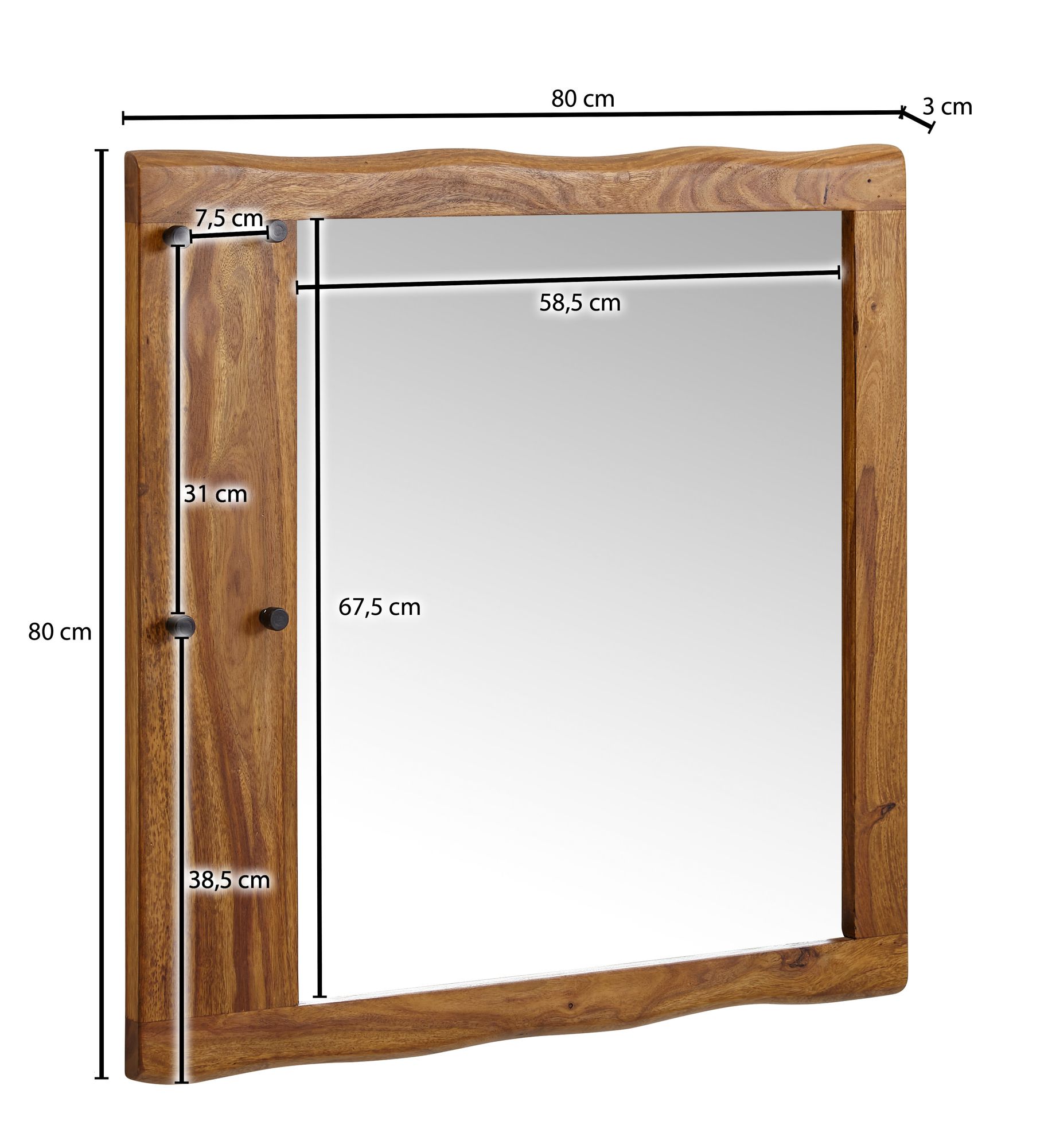 Wandspiegel FineBuy Flurspiegel Holz Massiv 80x80x3 cm Spiegel Flur Diele Groß
