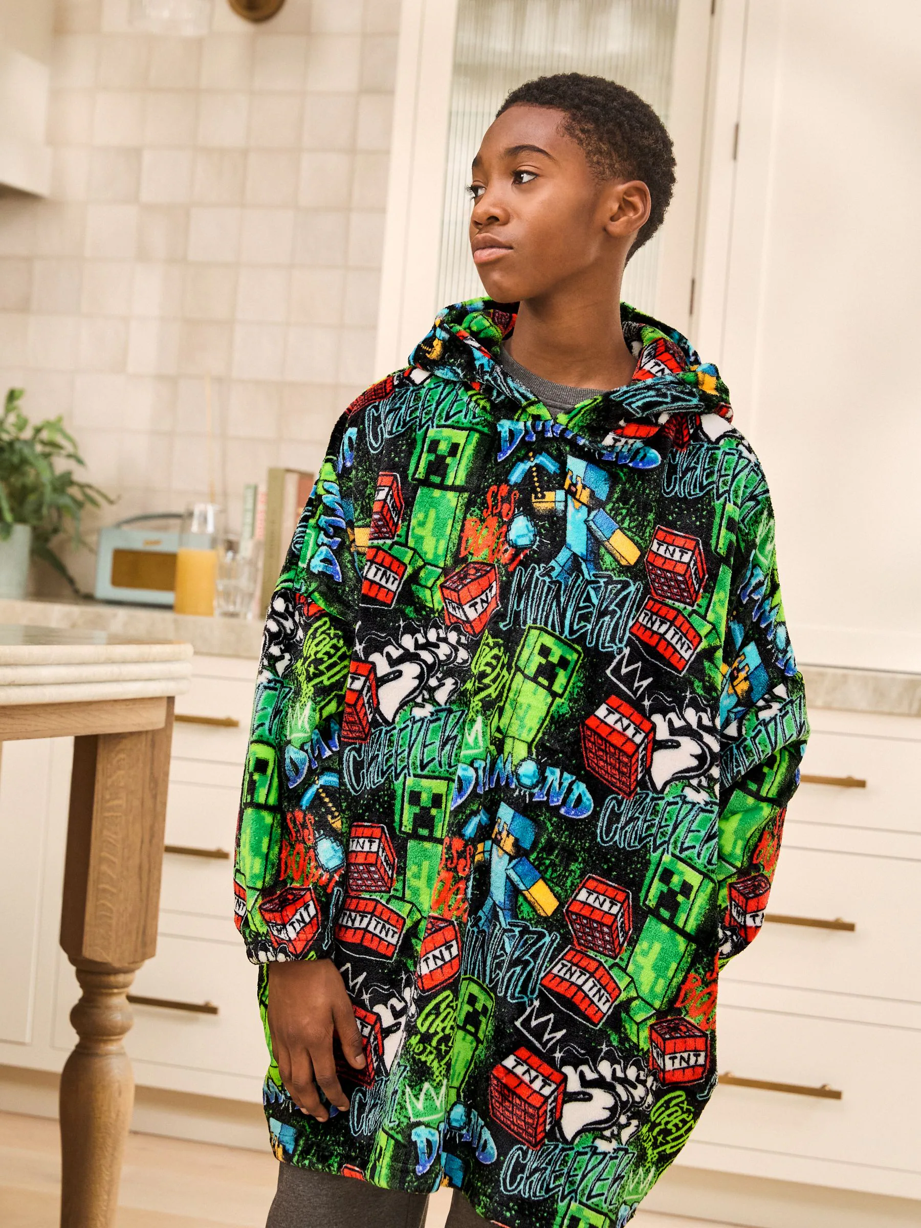 Zwart Minecraft - Fleece Blanket Hoodie (5-16yrs)