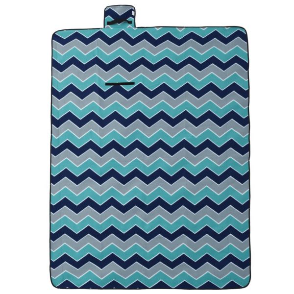 vidaXL Manta de Piquenique Dobrável 200x150 cm Veludo Ondas Azuis - 1783373730