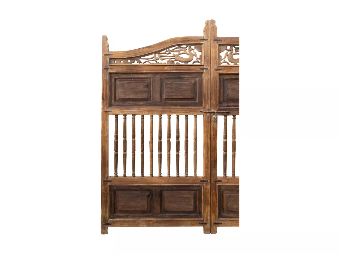 BISCOTTINI Portail - Bois Massif et Fer Finition Antique - Clôture en Fer - Portail en Métal - Porte Décorative - Portail d'Entrée - Clôture en Bois - Intérieur et Extérieur - 240x7x232cm