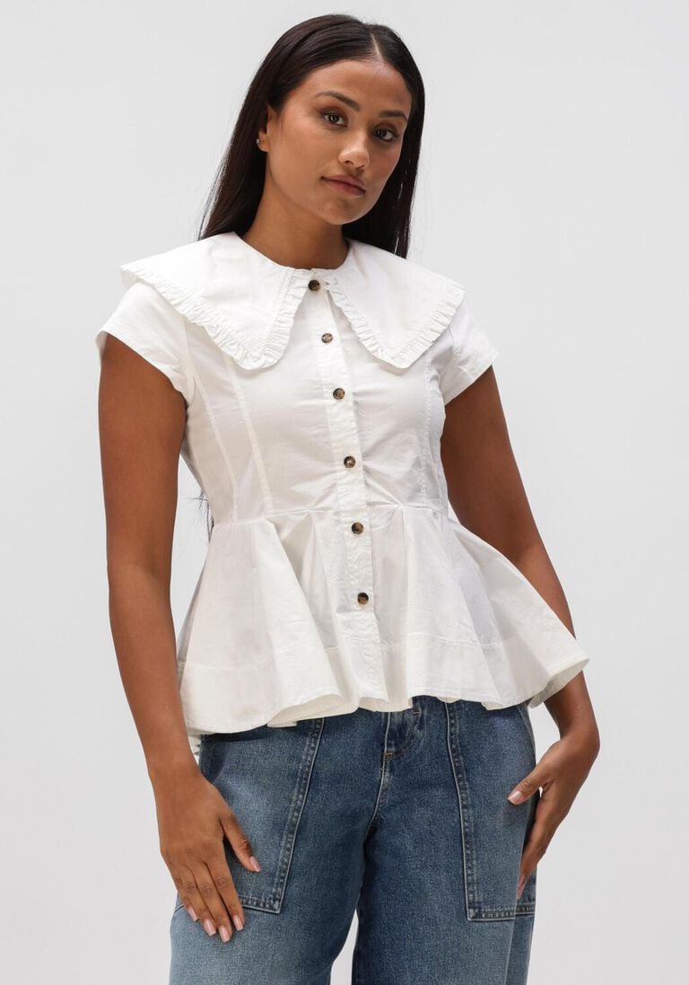 witte ganni tops & t-shirts peter pan collar shirt