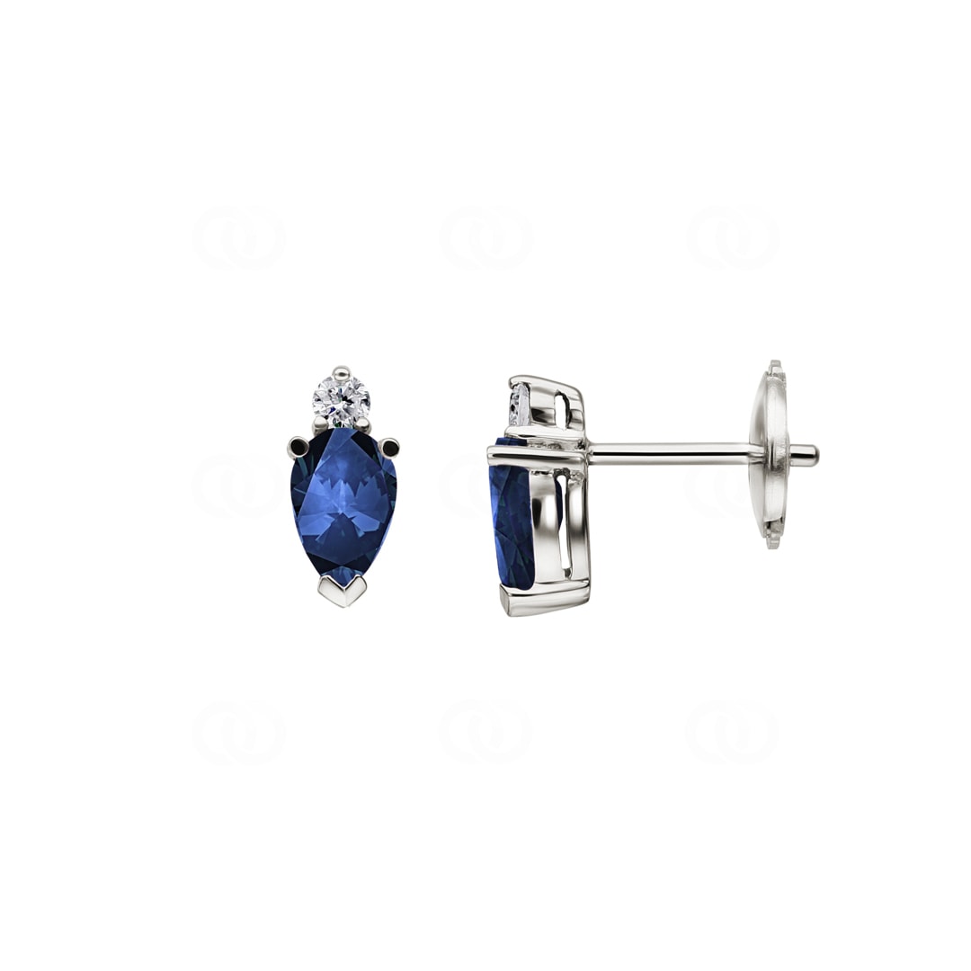 Ohrstecker 750/18 K Weissgold mit Saphir 1.20ct. und Diamant 0.08ct.