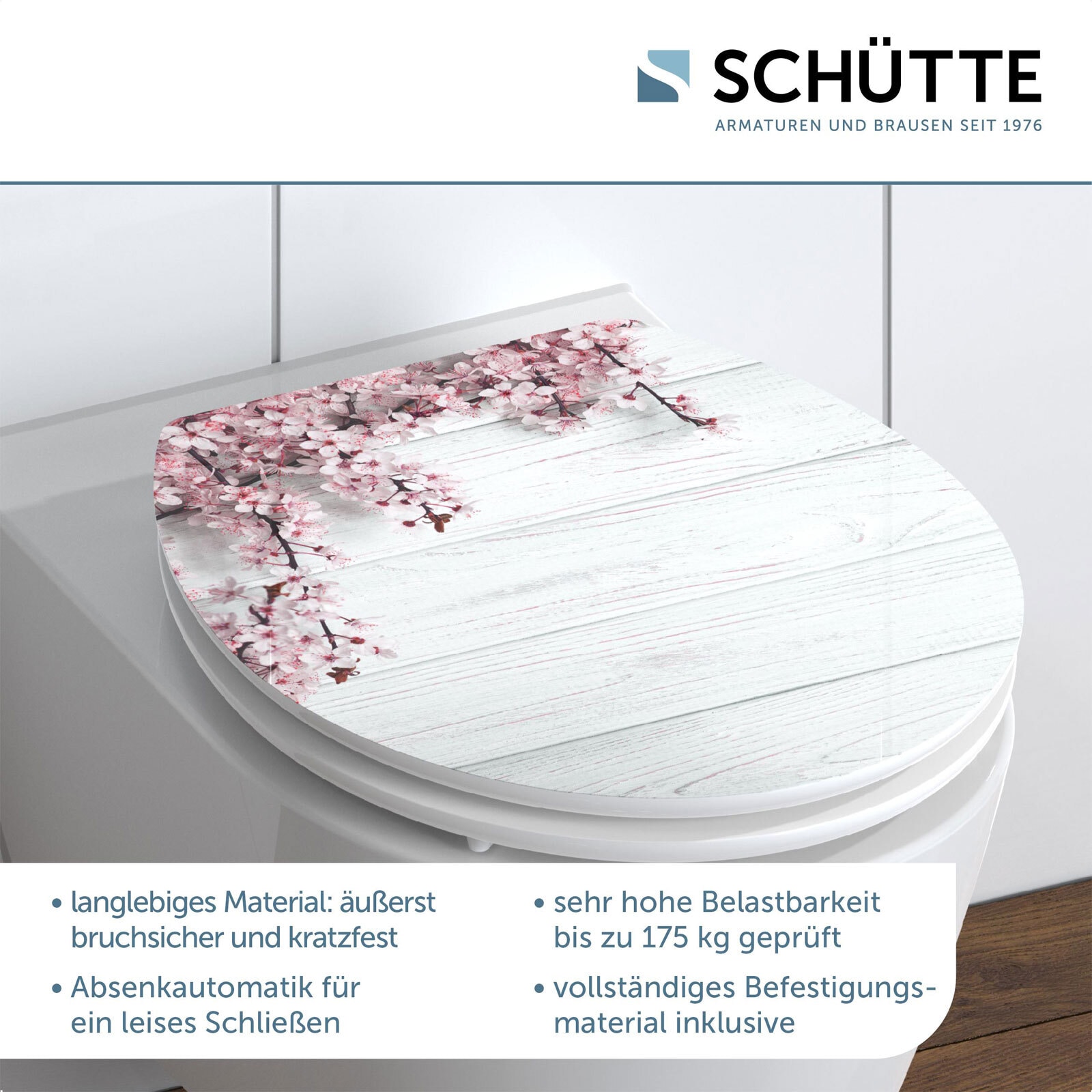 SCHÜTTE WC-Sitz High Gloss Flowers&Wood MDF Weiß ca. 37,5 x 3 x 44,5 cm