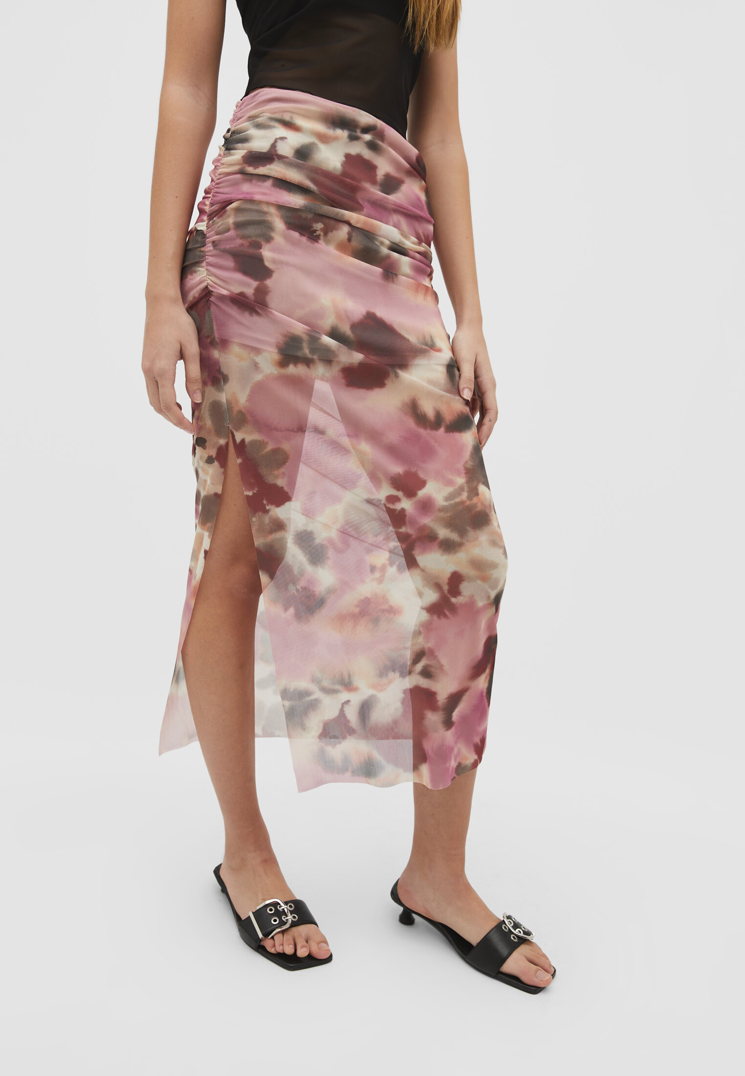 Saia midi de tule estampada
