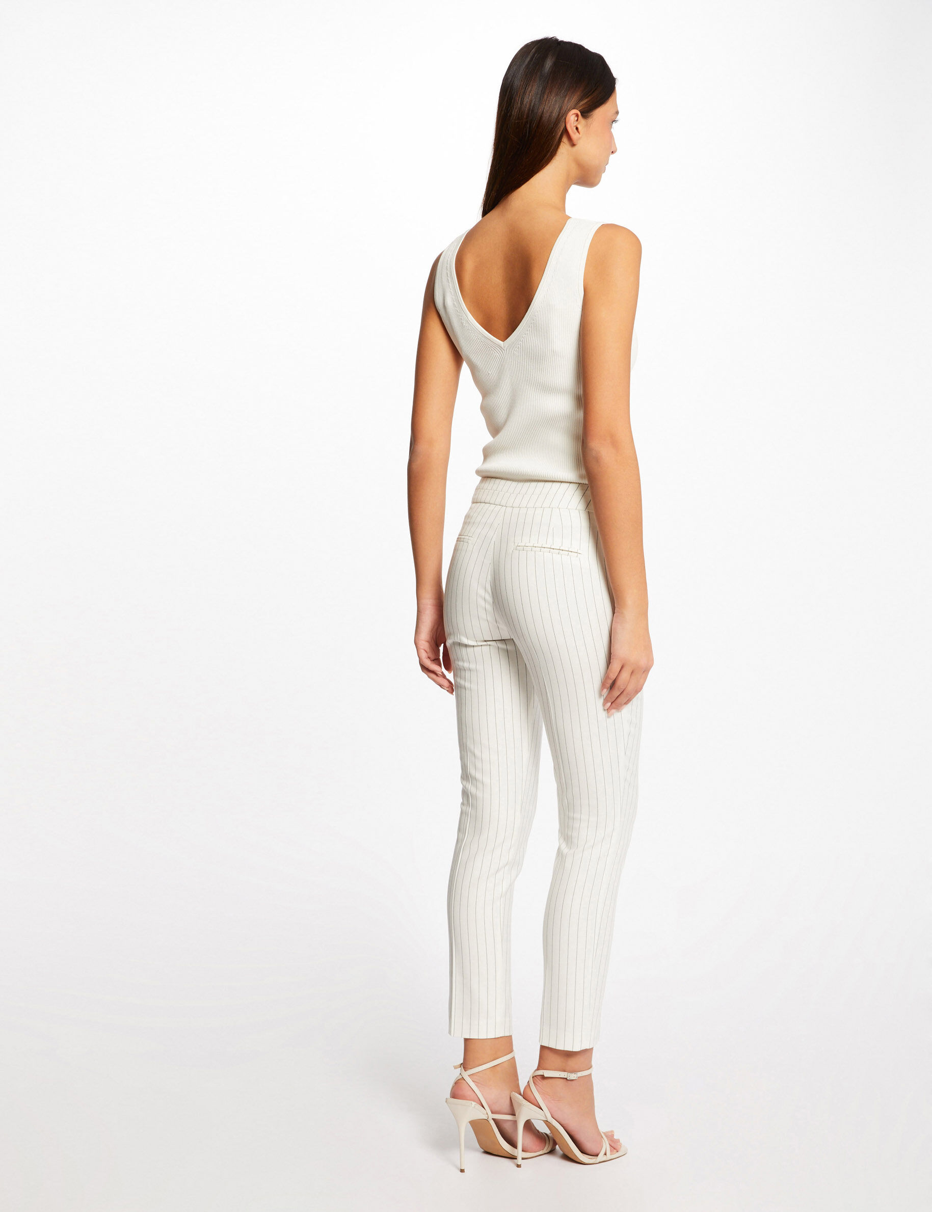 Pantalon city ajusté 7/8ème à rayures ecru femme - ecru