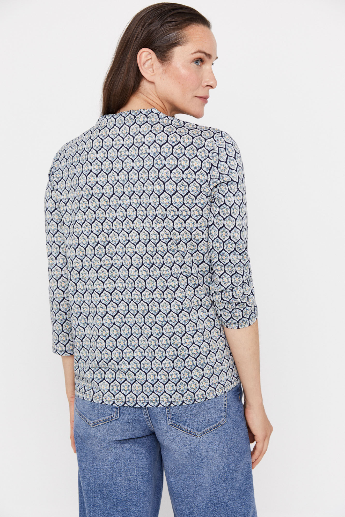 Blusa de malha com mangas até o cotovelo - Estampa azul