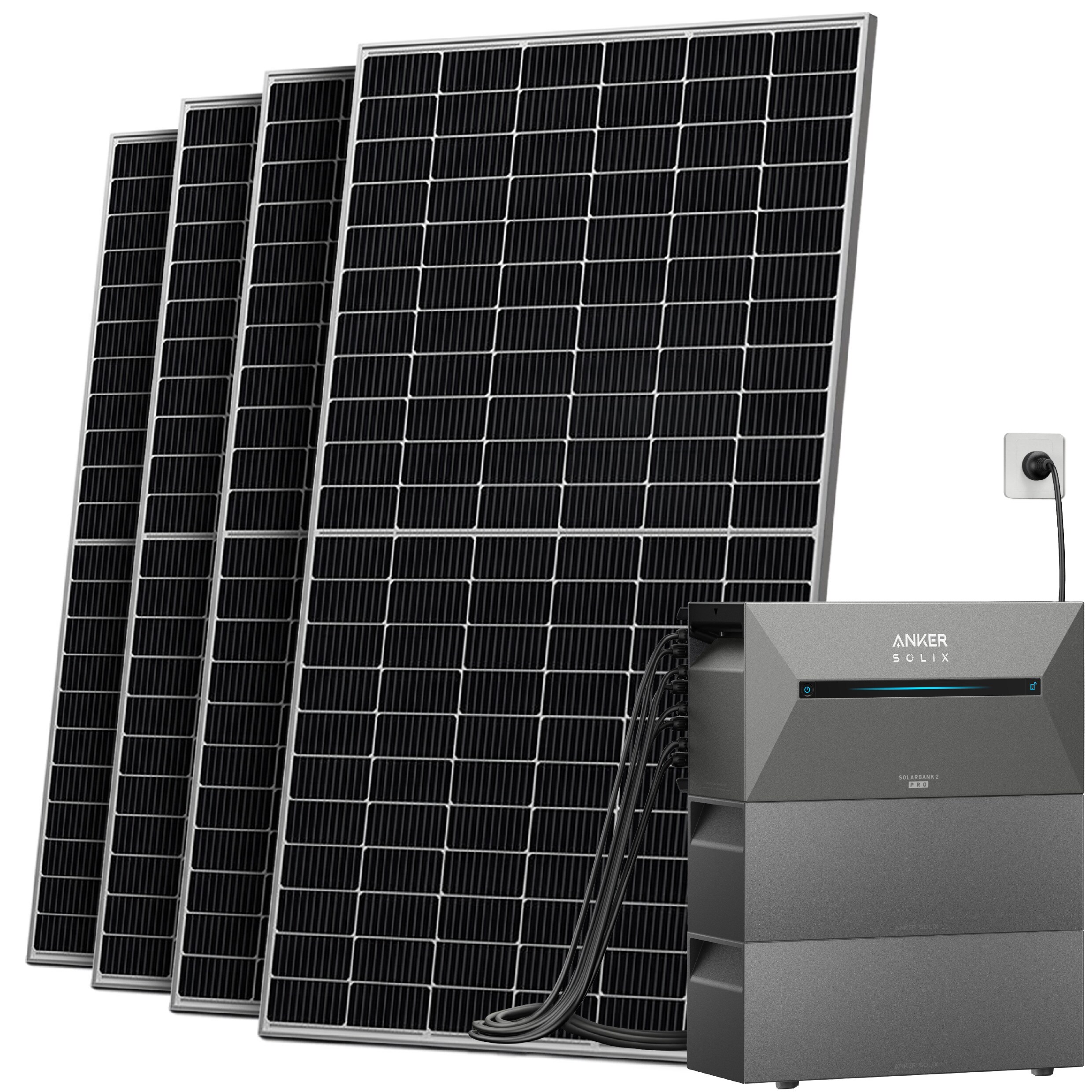 Solarway® All In One Balkonkraftwerk mit Speicher 2000W komplett Steckdose - 4,8 kWh Anker Solix 2 PRO Speicher - Solaranlage Komplettset - 500W Solarmodule & Anker Speicher & Zubehör