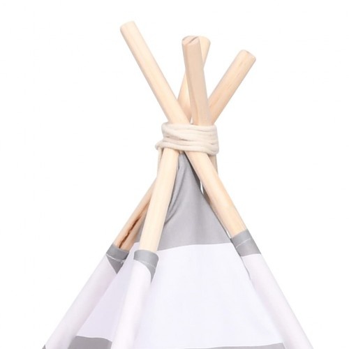 Tenda de descanso listrada para gatos em branco, cinza e rosa.