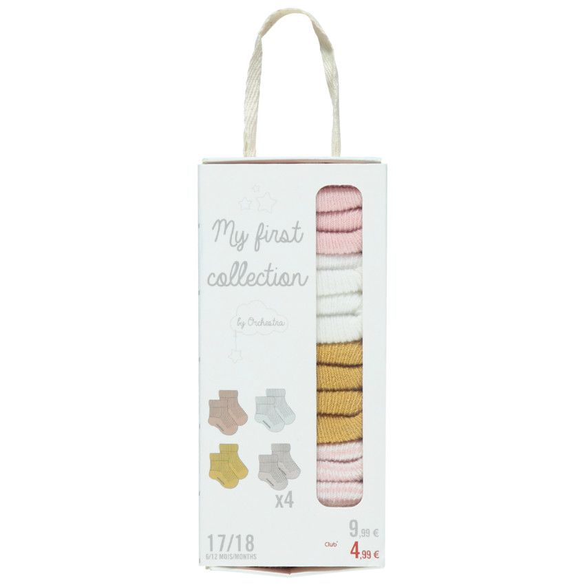 Lot de 4 paires de chaussettes côtelées assorties rose/ocre - Rose