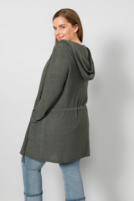Strickjacke, Kapuze, Taillen-Bindeband, Langarm