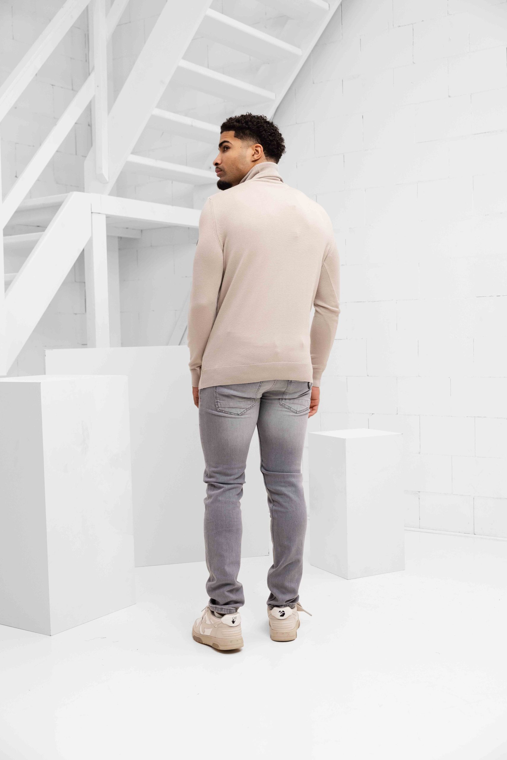 Malelions Knitted Turtleneck Sweater Heren Beige