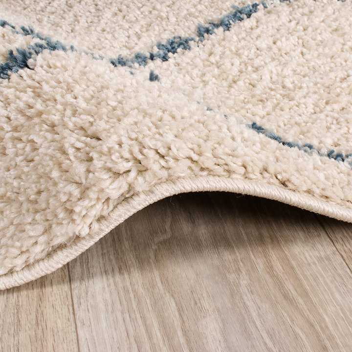 Hoogpolig vloerkleed - Grand Lines Creme/Blauw