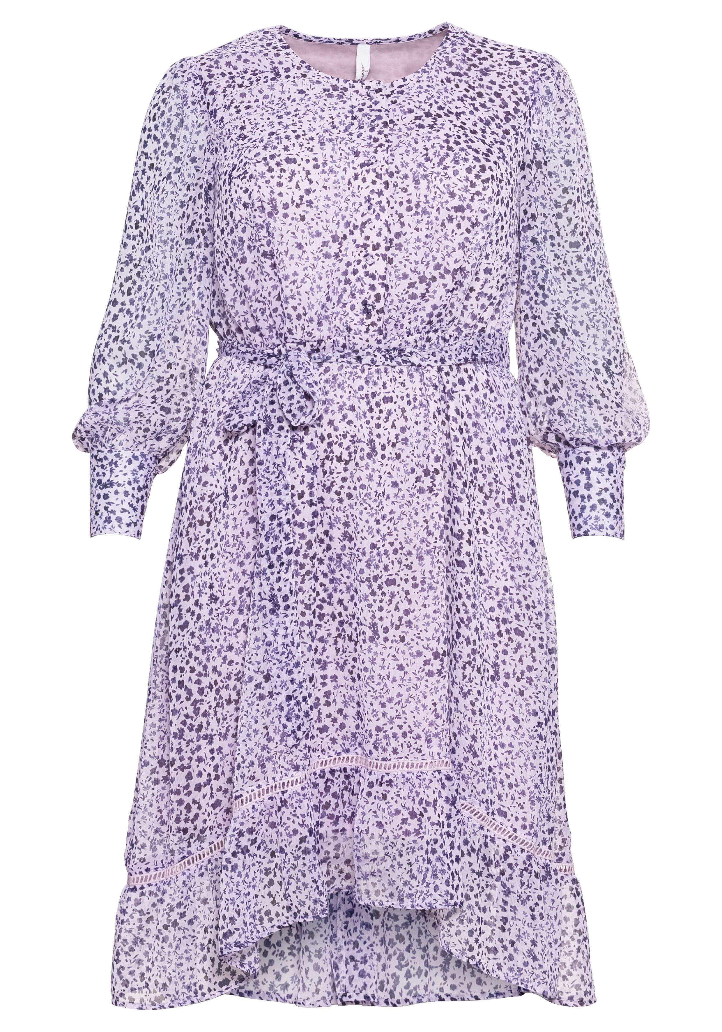 Chiffonkleid mit Alloverprint und Bindeband