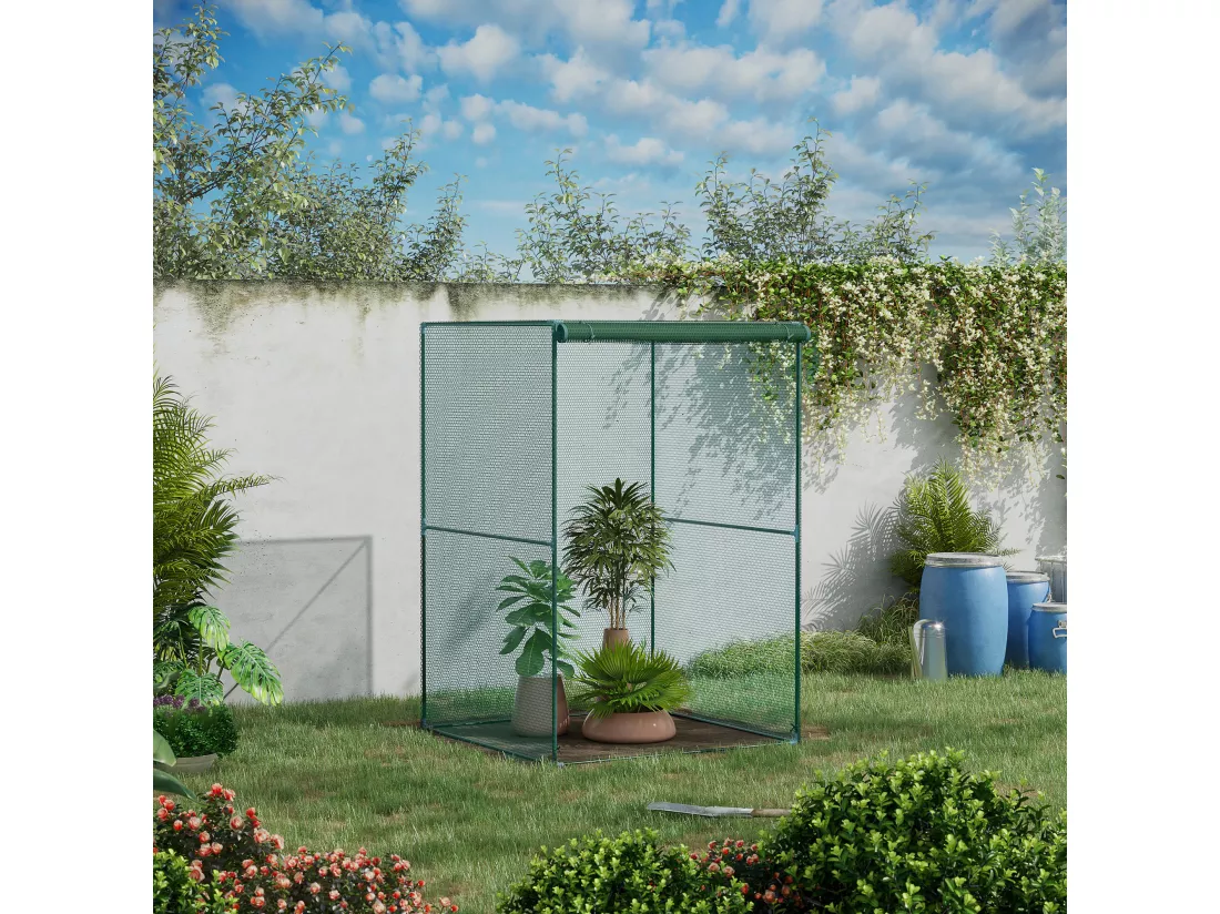 Serre de jardin serre à tomates filet protection solaire porte zippée enroulable acier HDPE vert