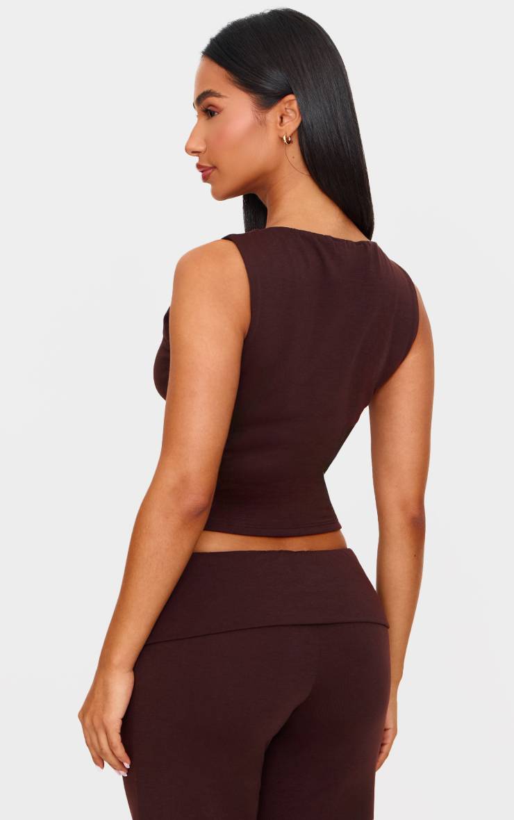 Chocolat Top Long Sans Manches En Jersey Moulant Petite