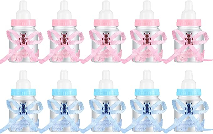 (24er Set) Deko Candy Baby Fläschchen Gender Reveal Süssigkeiten Flaschen Baby Shower Party Accessoire - Rosa / Blau