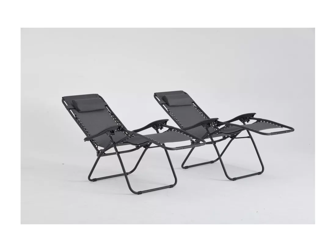 Lot de 2 transats de jardin inclinable noir/gris MANIHI