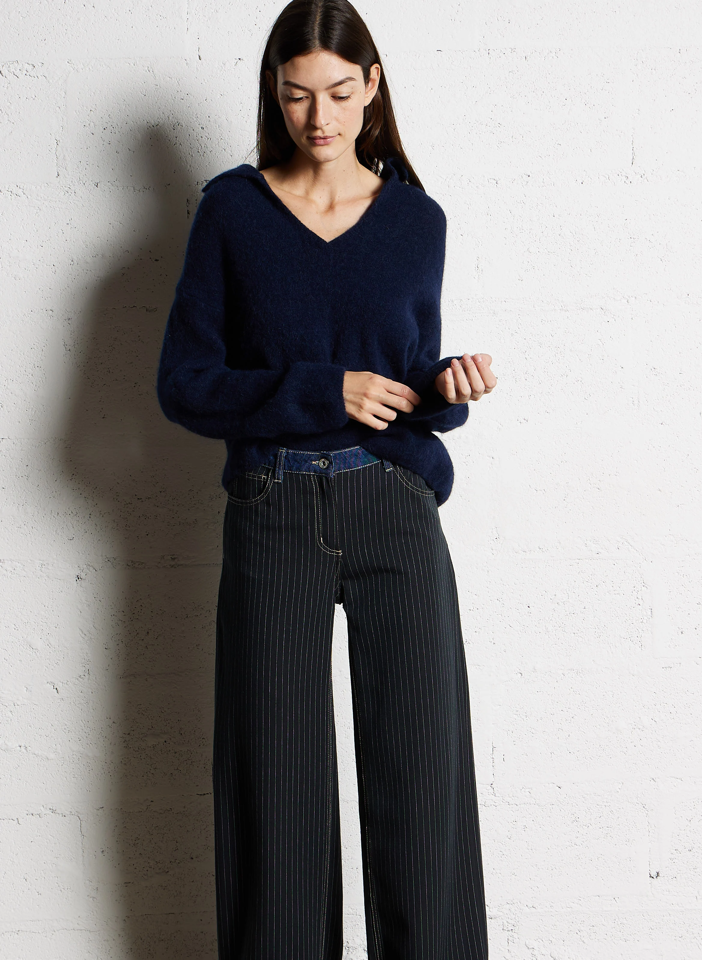 Pull col polo en laine mélangée | Bleu