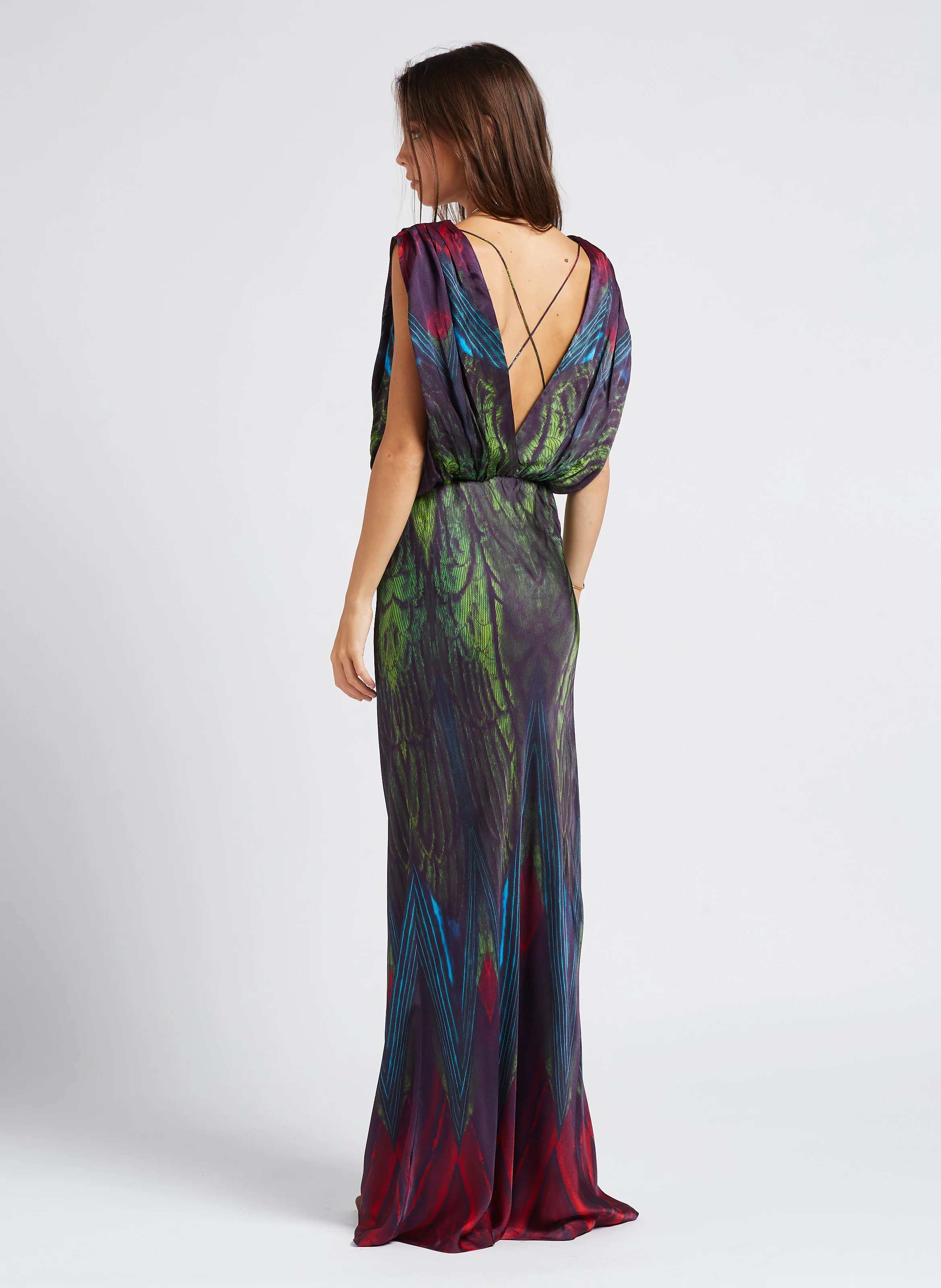 ILANE - Robe longue col V en satin imprimé | Multicolore