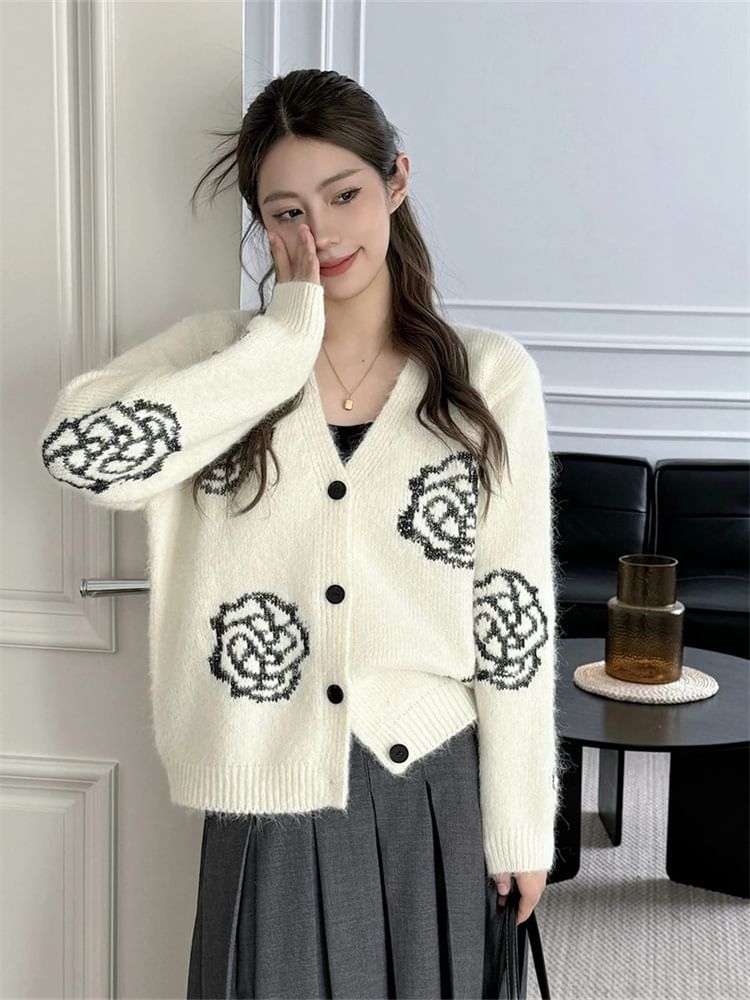 Beaustreet - V-hals bloemenprint, pluizig cropped vest