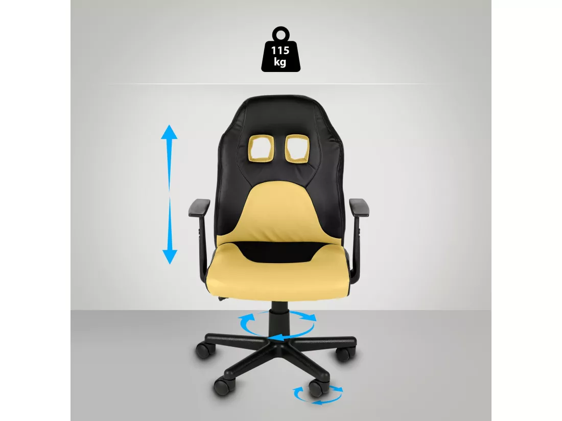 Fauteuil de bureau - Similicuir & Plastique - Noir / Jaune - Fun