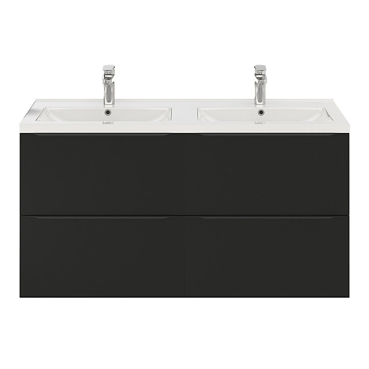 Ensemble salle de bains l.120 cm meuble à suspendre Imandra noir mat + plan double vasque céramique blanc