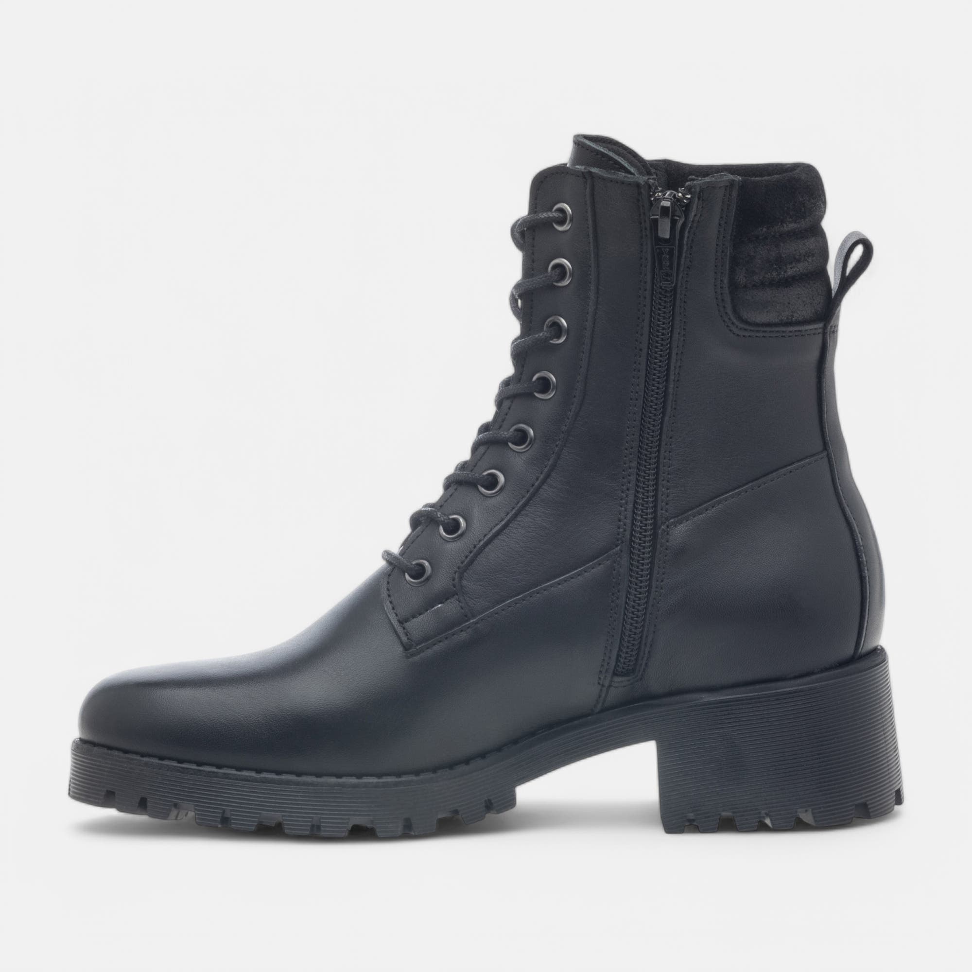Bottines à lacets à talon Femme en cuir noir