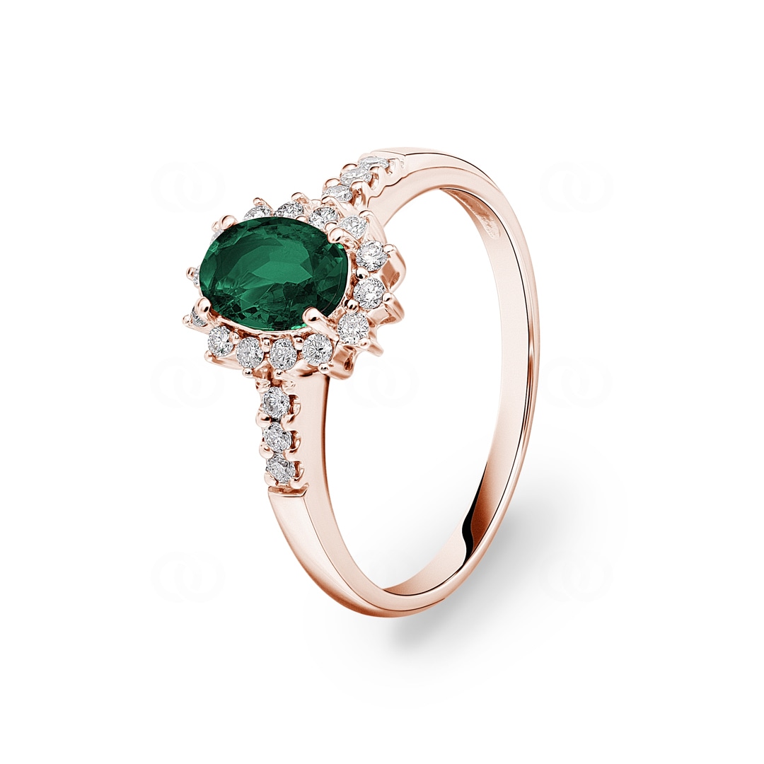 Entourage Ring 750/18 K Roségold mit Smaragd & Diamanten 0.19 ct H/si