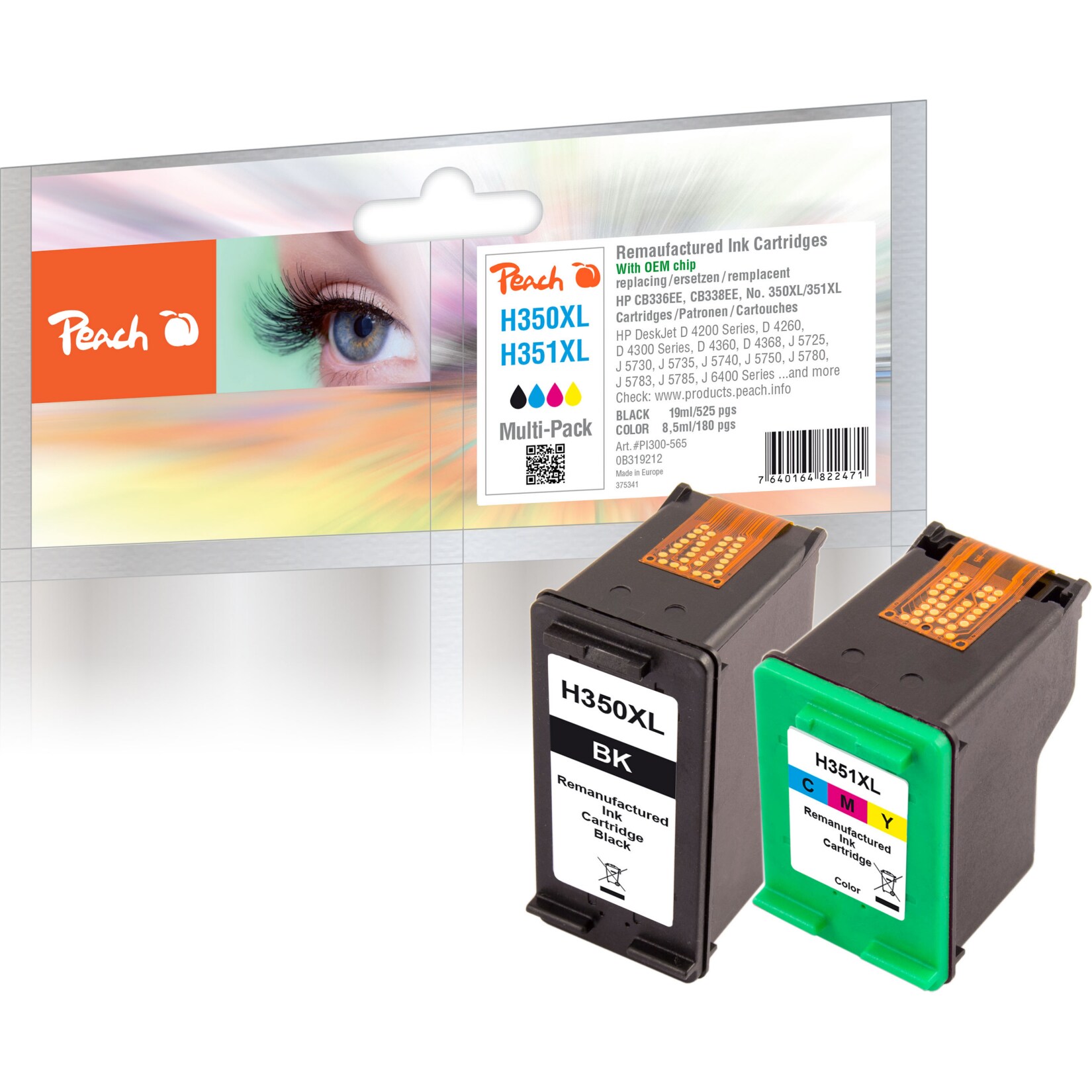 Peach HP 350 XL 2 Druckköpfe XL (bk, col) ersetzt HP No. 350XL, No. 351XL, CB336EE, CB338EE für z.B. HP DeskJet D 4200, HP DeskJet D 4260 (wiederaufbereitet)