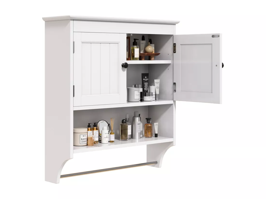 Bealife Meuble de Salle de Bain Mural Blanc avec Étagère à Serviettes