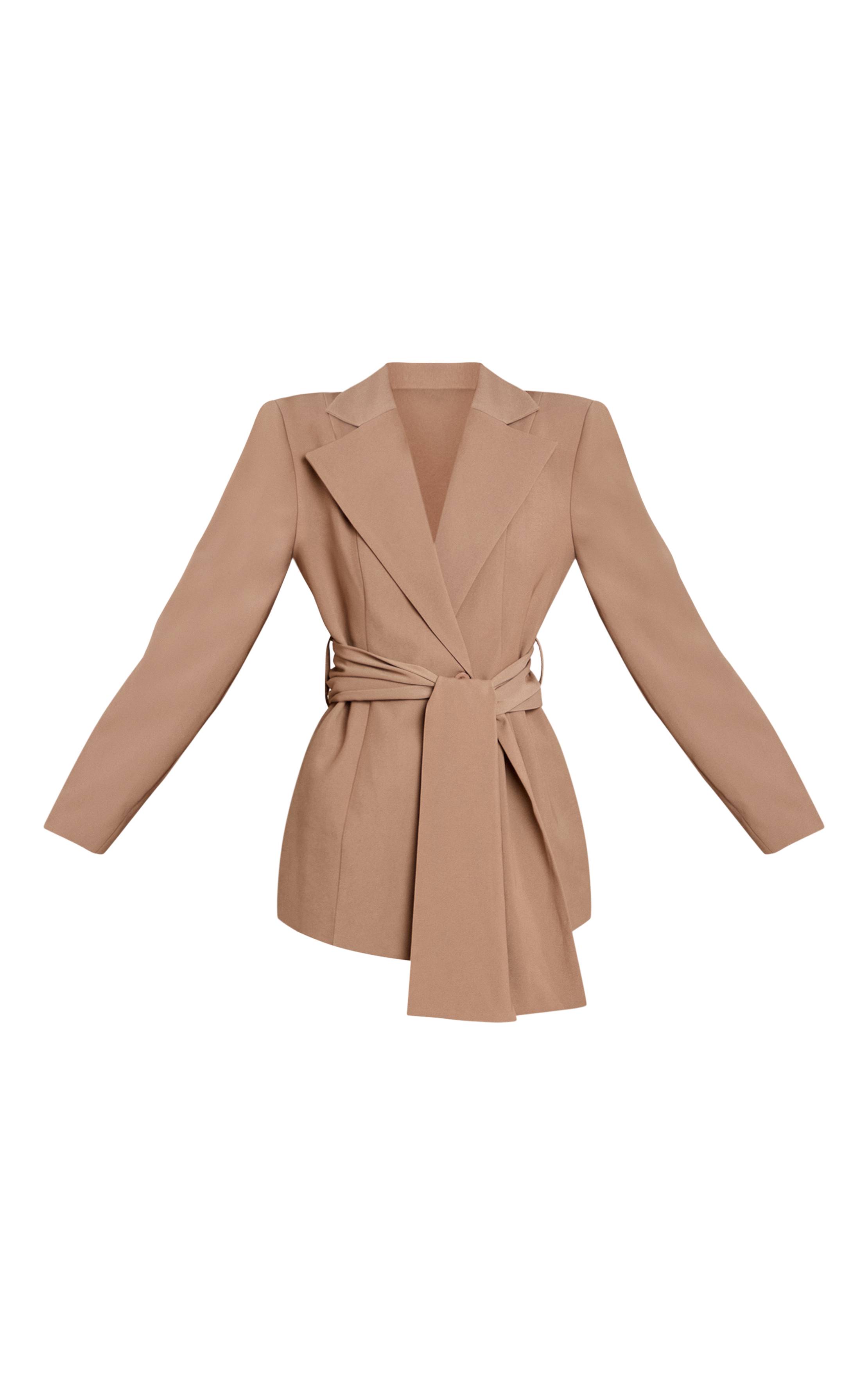 Taupe Blazer Ceinturé Taille Froncée À Enroulement