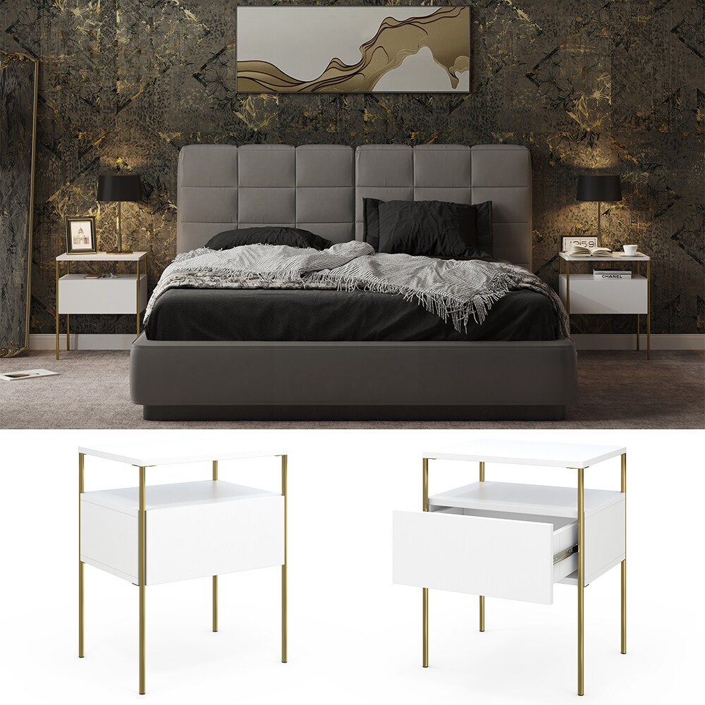 Vicco Nachtschrank Mira Weiß Gold 40 x 50 cm 2er Set Ablage Nachtkommode modern