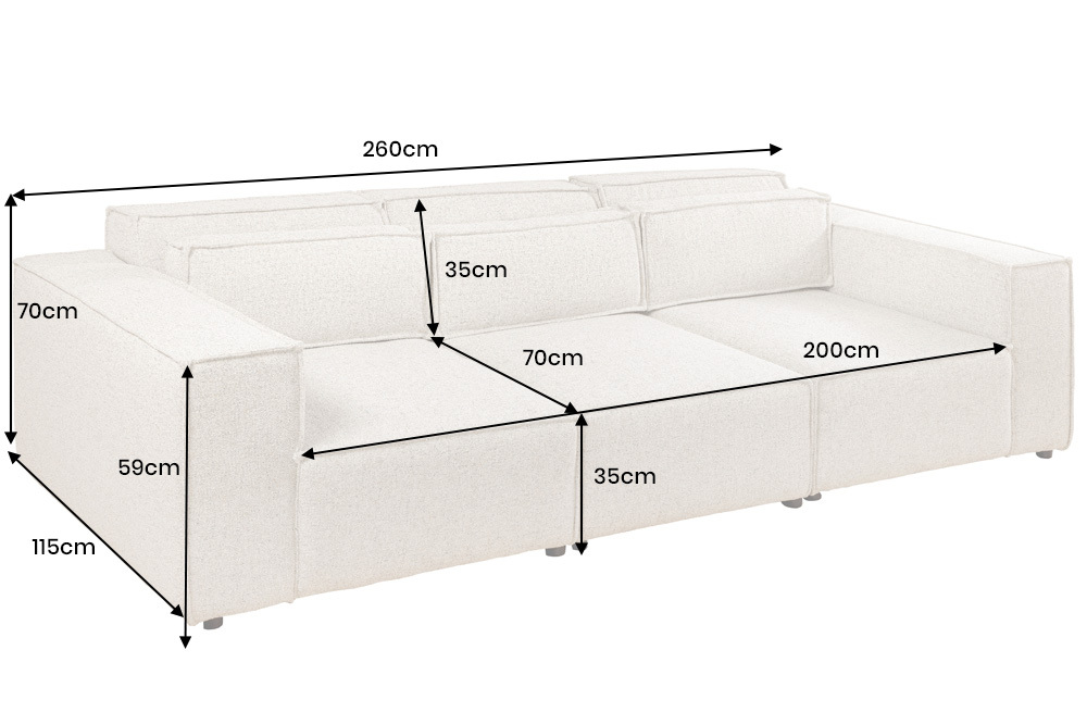 Design Big Sofa BOSSA NOVA 260cm beige Strukturstoff 3-Sitzer XXL-Couch