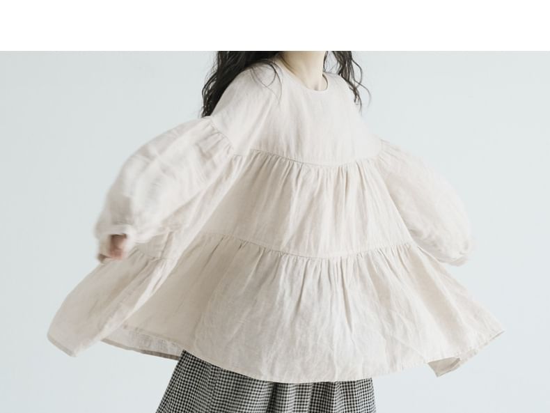 INEN - Blouse met ronde hals en pofmouwen