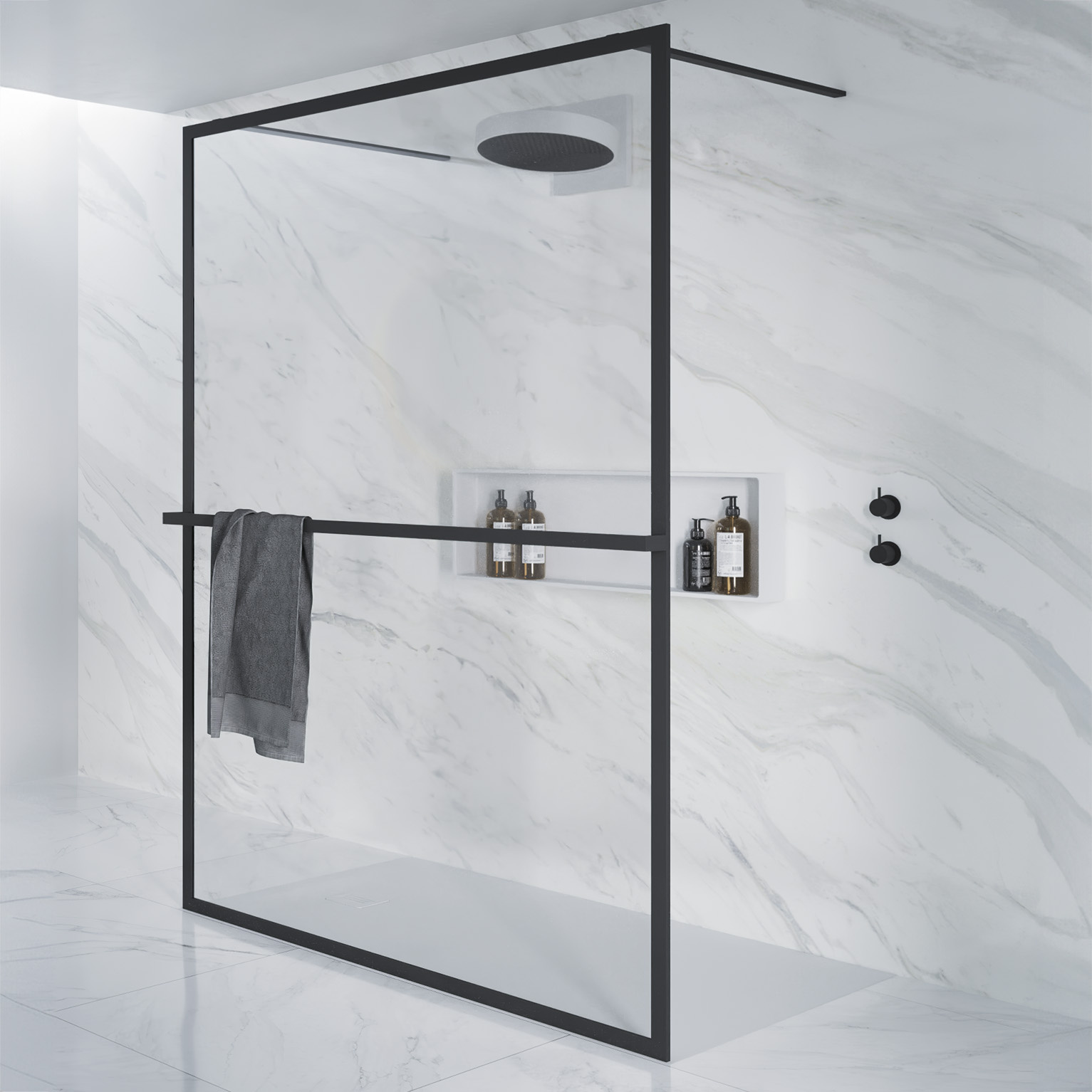 Riho Lucid GD401 vrijstaande douchewand 180x200cm mat zwart