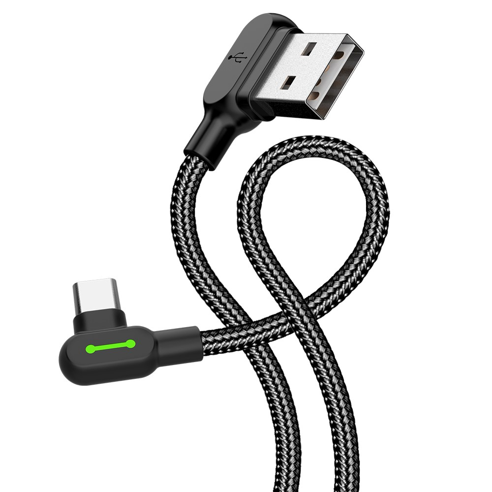 (1.8m) 3A USB A auf USB C Nylon 90 Grad Winkel Ladekabel Gaming Datenkabel Dual - Schwarz