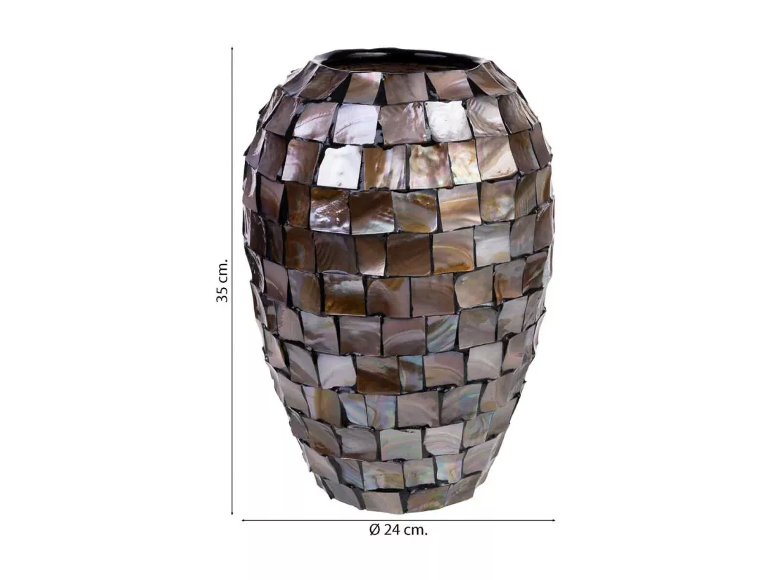 Vase en nacre marron et bois D24x35h cm