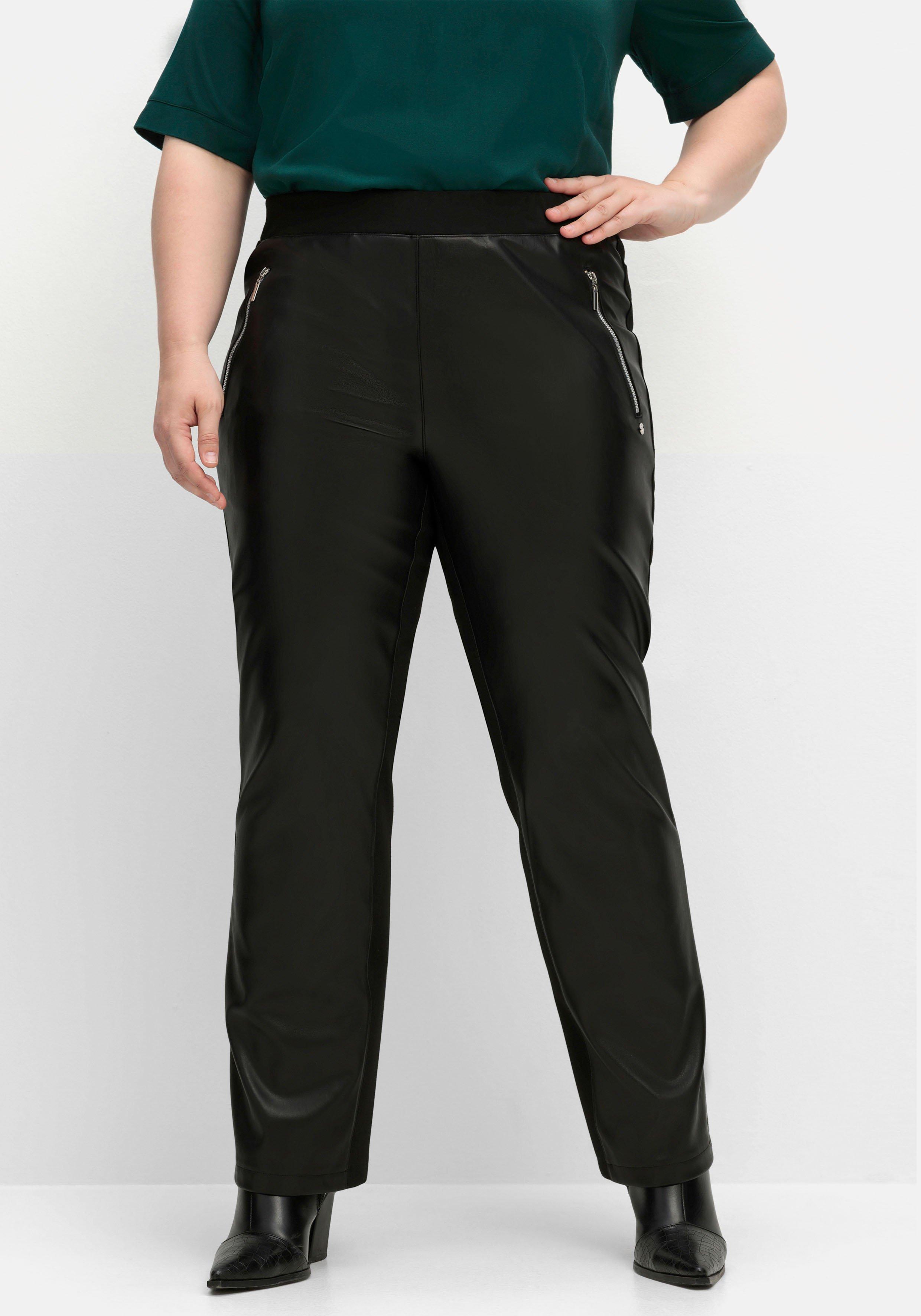 Gerade Hose mit Stretchbund, im Materialmix