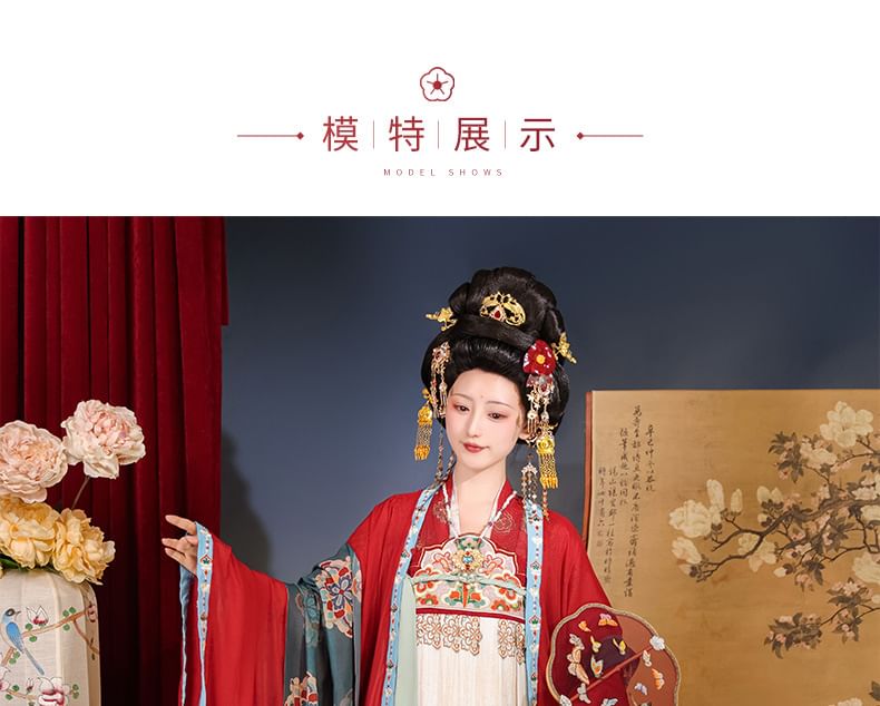 Francoix - Bloemen Hanfu Jas / Wikkeltop / Maxi Jurk / Set
