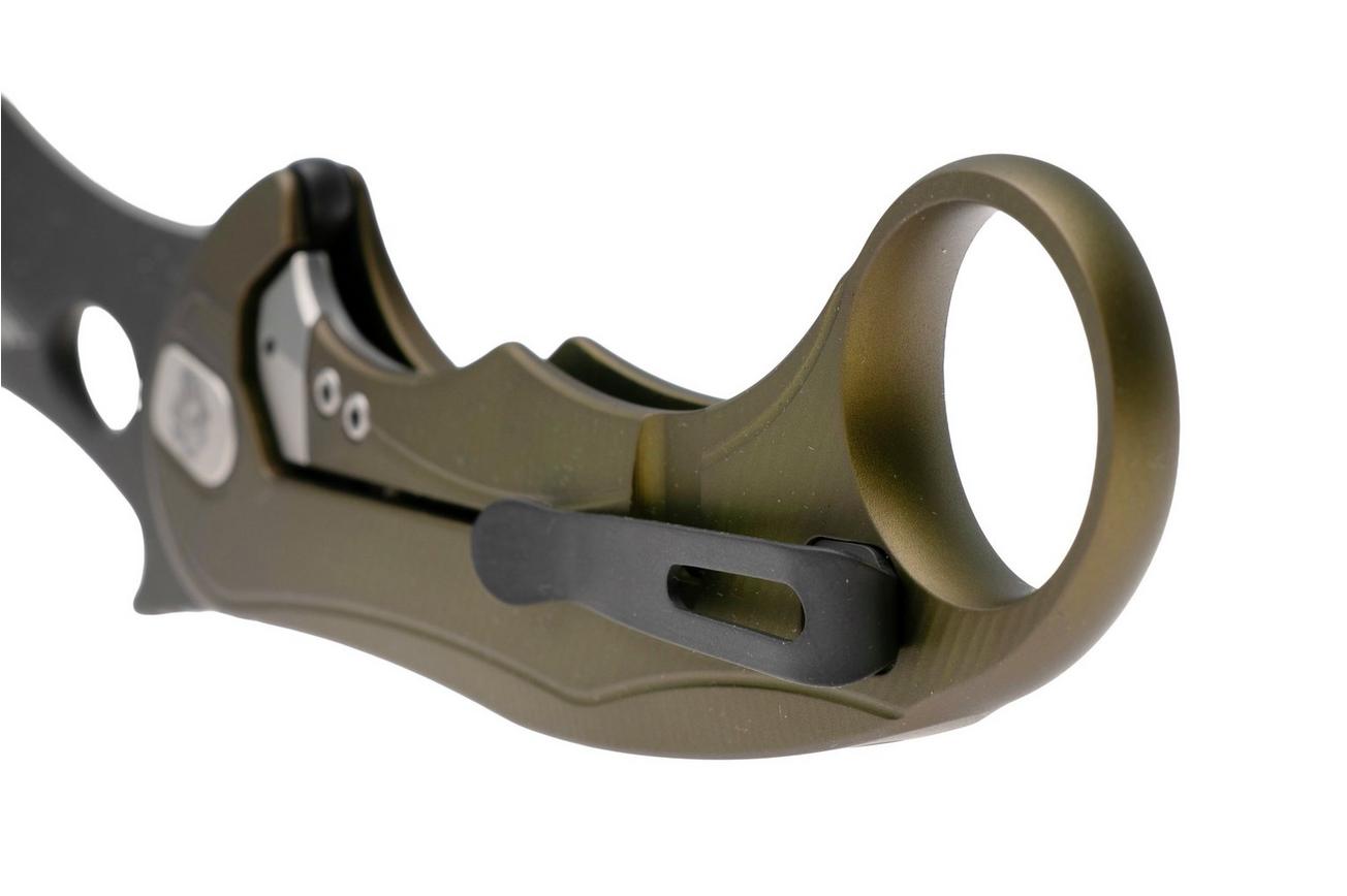 LionSteel L.E.One Mid LE2-GB, Old Black M390, Green Aluminum, karambit zakmes